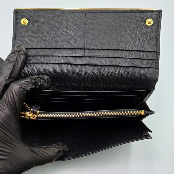 PRADA Black Saffiano Leather Wallet On Chain Flap Card Holder Clutch - Picture 5 of 14